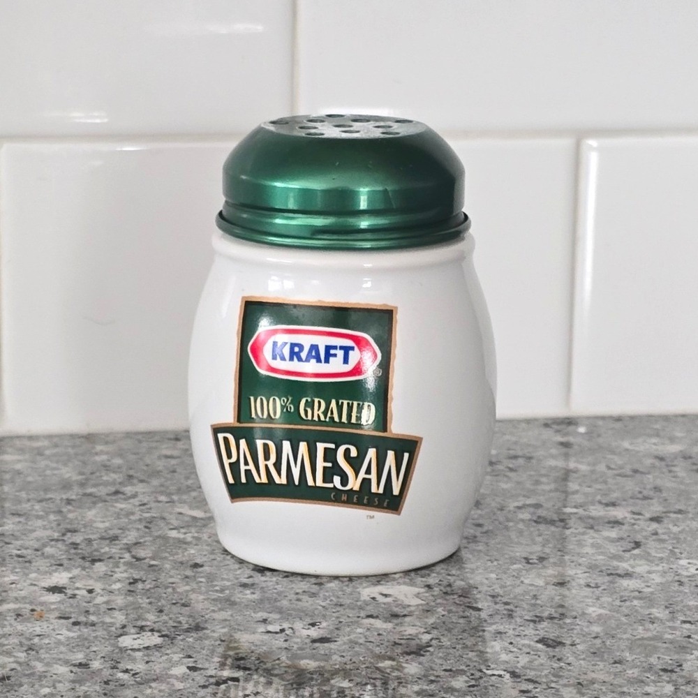 Kraft Parmesan Ceramic Cheese Shaker White Green Vintage Advertising‎
